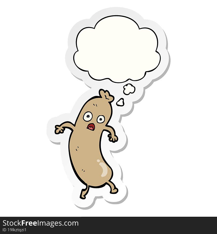 cartoon sausage and thought bubble as a printed sticker