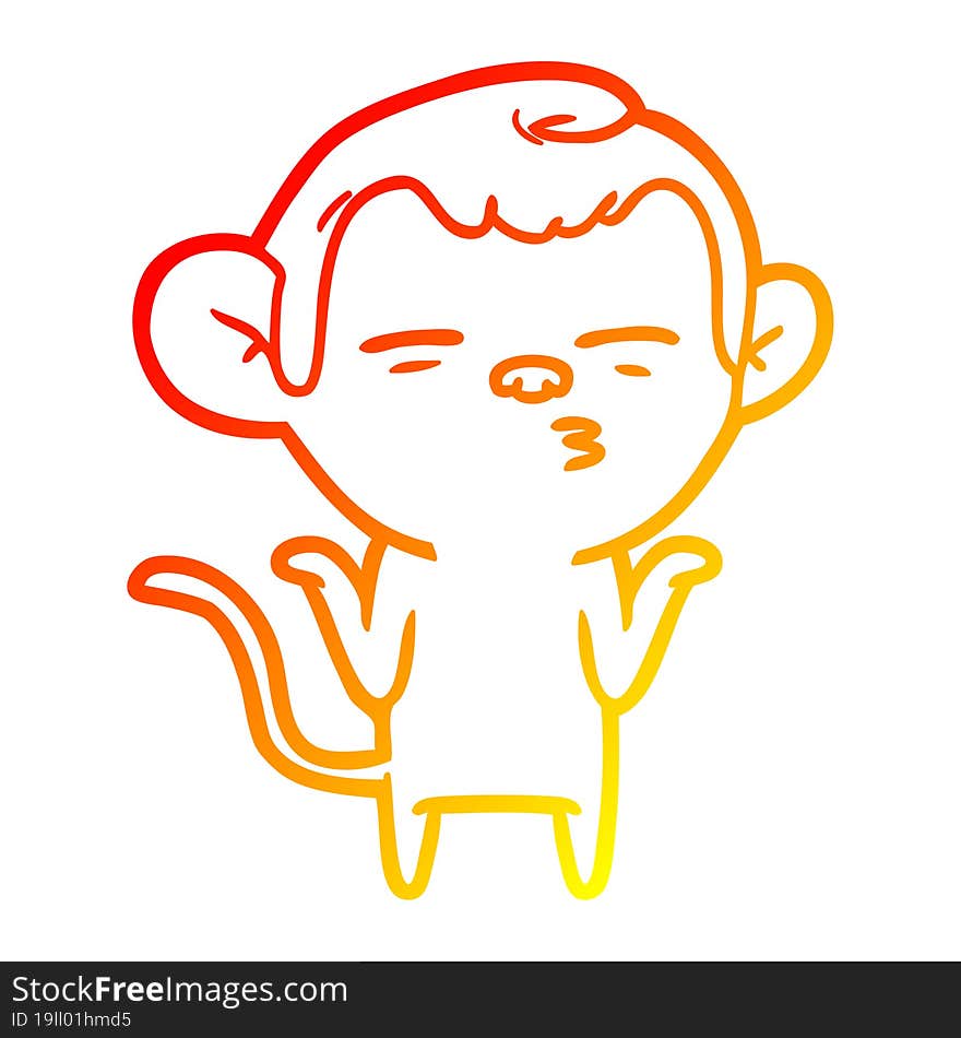 Warm Gradient Line Drawing Cartoon Suspicious Monkey