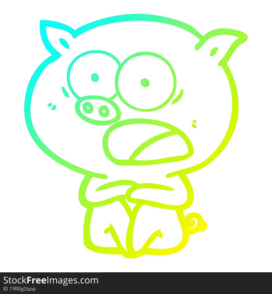 cold gradient line drawing shocked cartoon pig sitting down