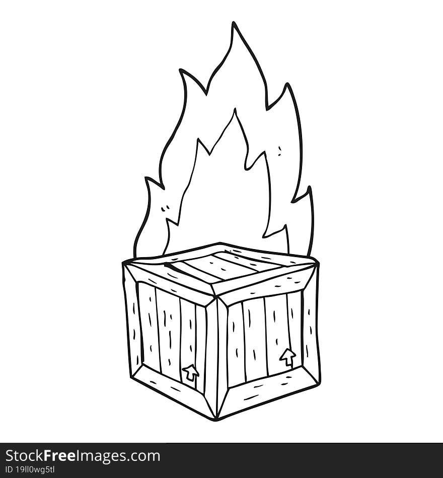 black and white cartoon burning crate