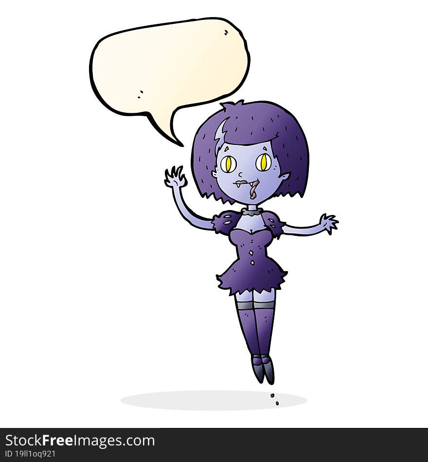 cartoon happy vampire girl with speech bubble