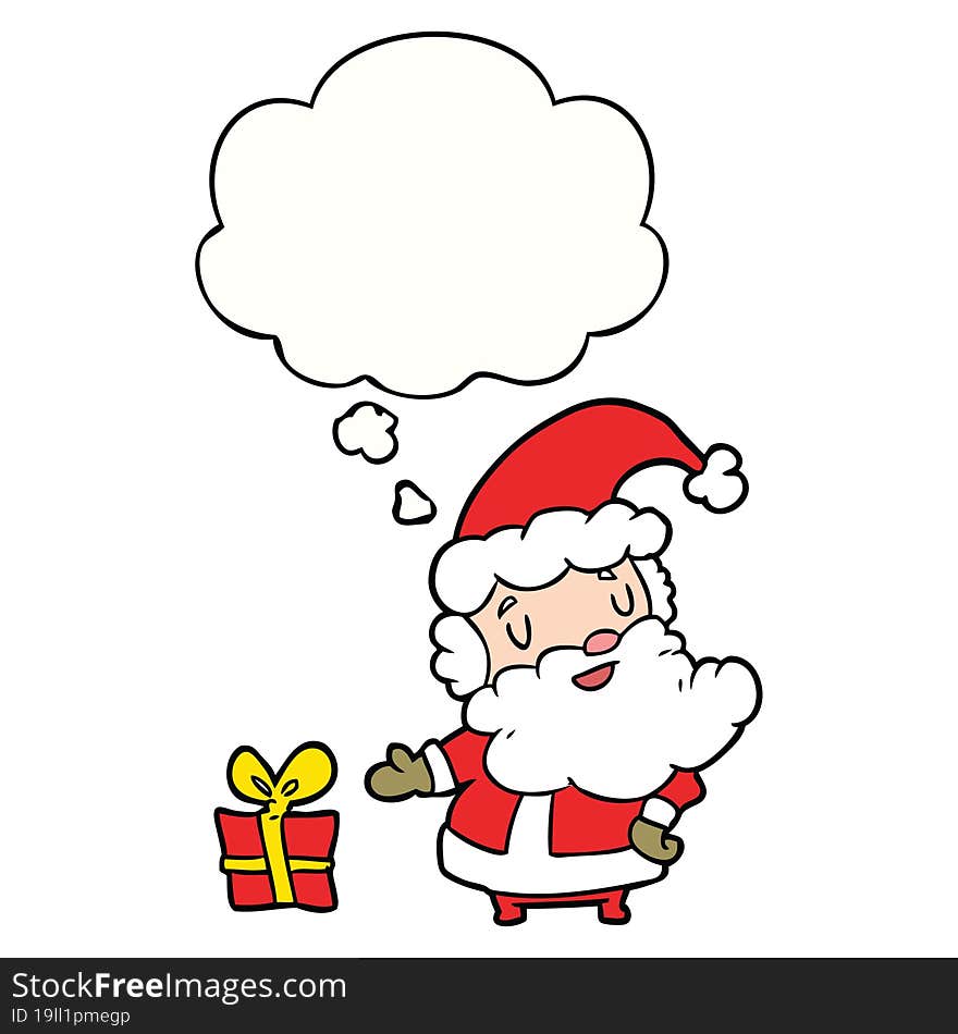 cartoon santa claus and thought bubble