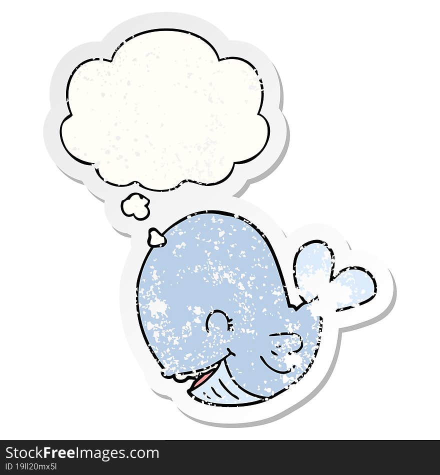 cartoon whale and thought bubble as a distressed worn sticker