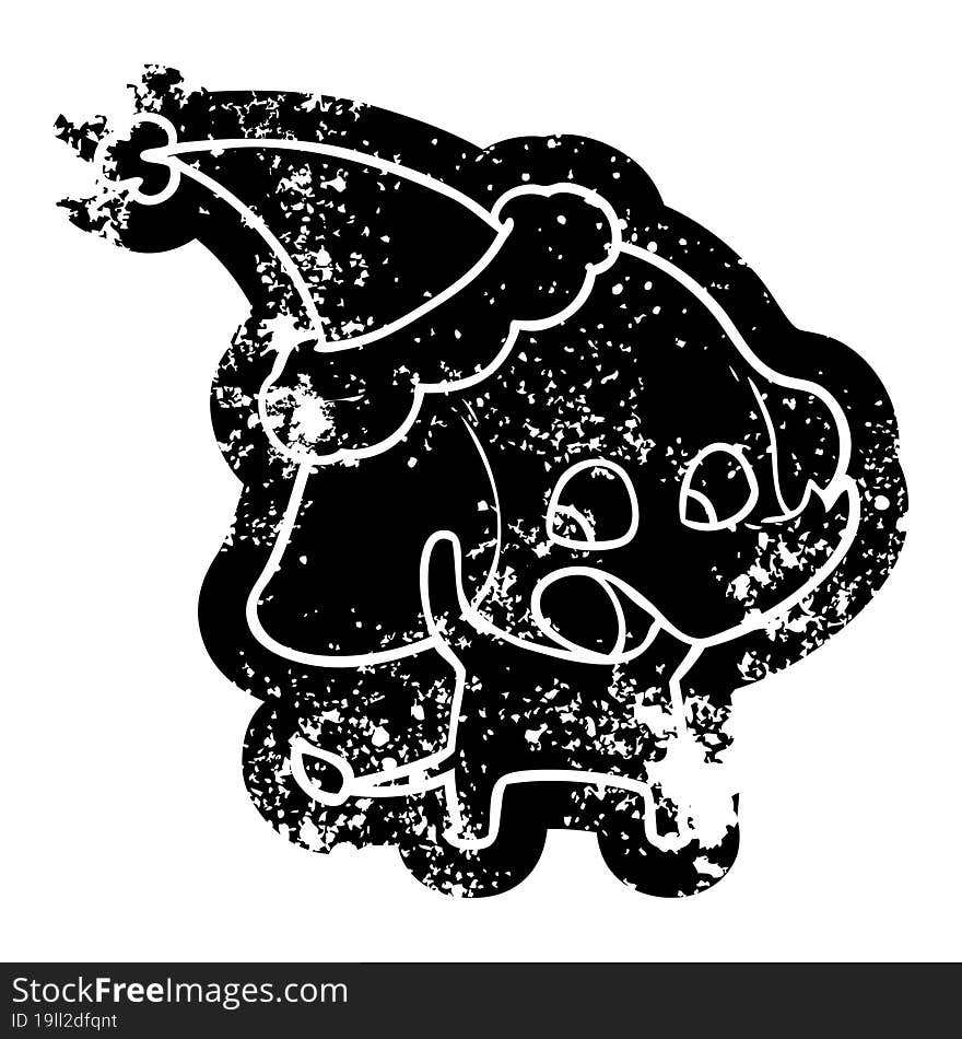 Cute Cartoon Distressed Icon Of A Elephant Wearing Santa Hat