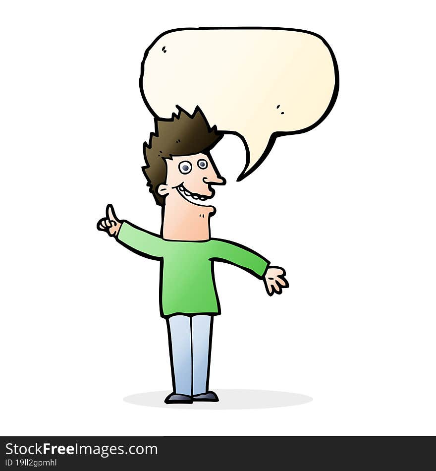 Cartoon Happy Man With Speech Bubble