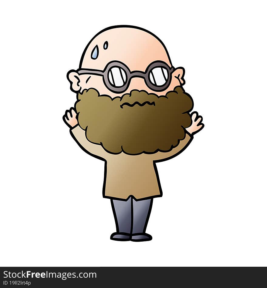 cartoon worried man with beard and spectacles. cartoon worried man with beard and spectacles