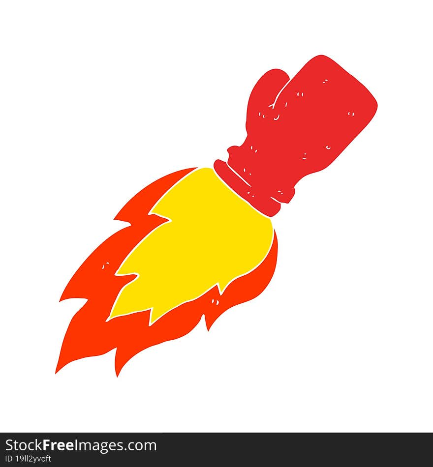 flat color illustration of a cartoon boxing glove flaming punch