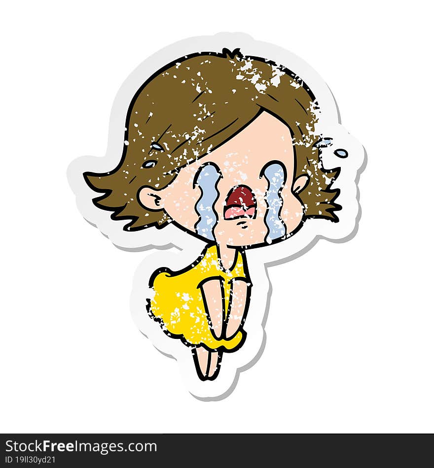 Distressed Sticker Of A Cartoon Woman Crying