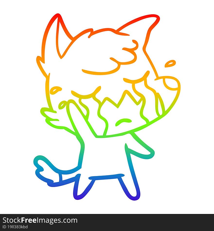 rainbow gradient line drawing crying waving fox cartoon