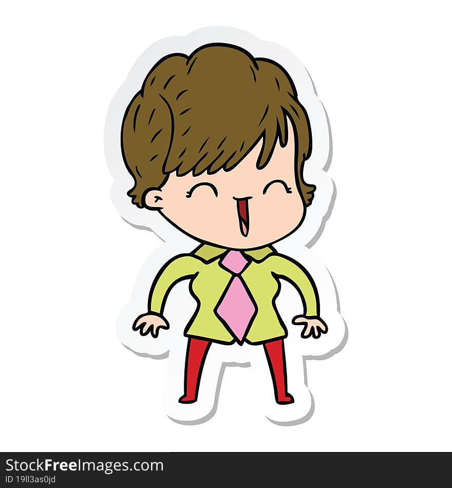 sticker of a cartoon laughing woman