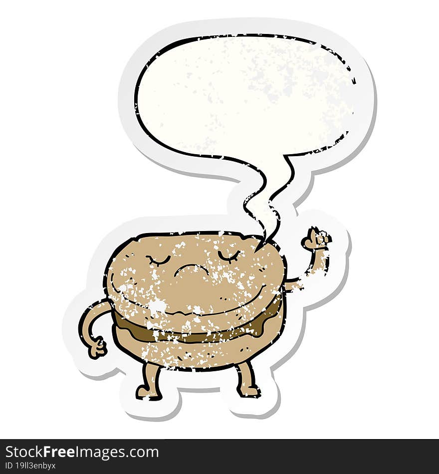 Cartoon Biscuit And Speech Bubble Distressed Sticker