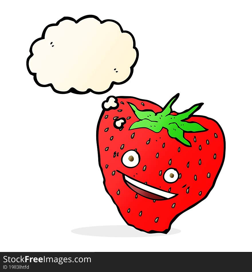 cartoon strawberry with thought bubble