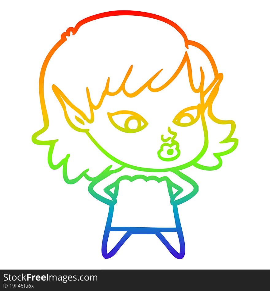 rainbow gradient line drawing of a pretty cartoon elf girl