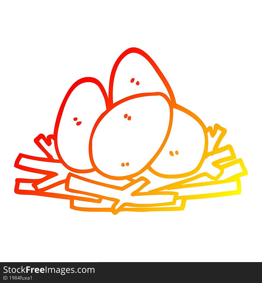 warm gradient line drawing cartoon eggs in nest