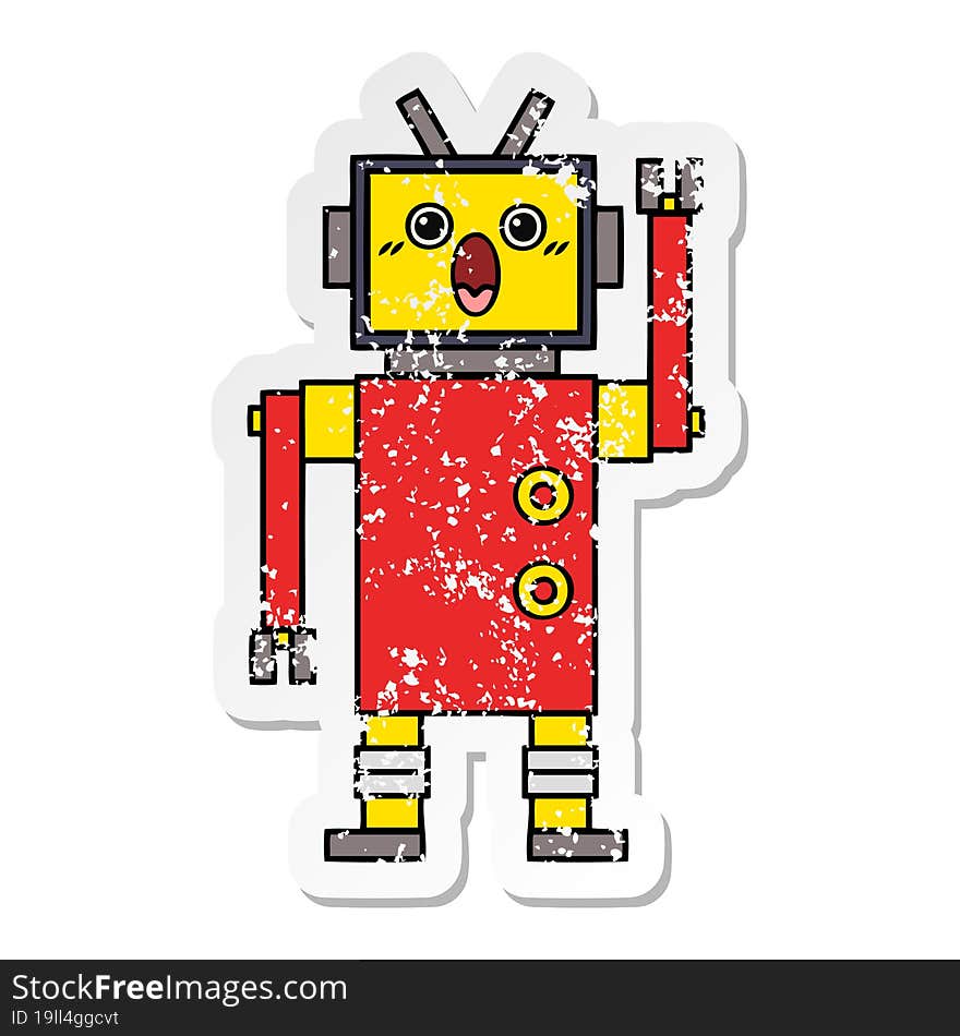 Distressed Sticker Of A Cute Cartoon Robot