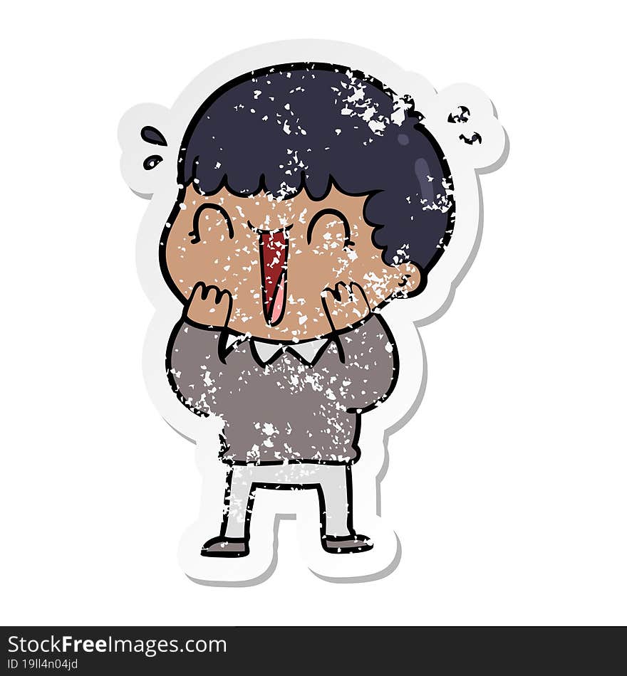 Distressed Sticker Of A Laughing Cartoon Man