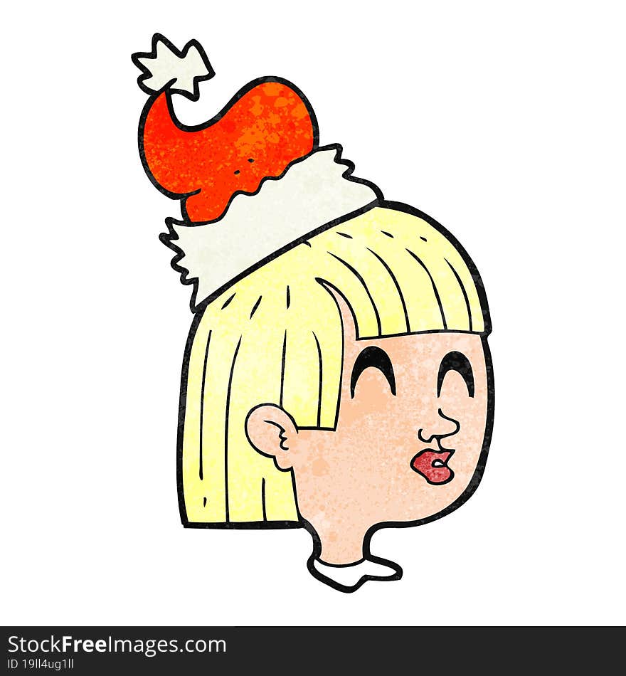 texture cartoon girl wearing santa hat