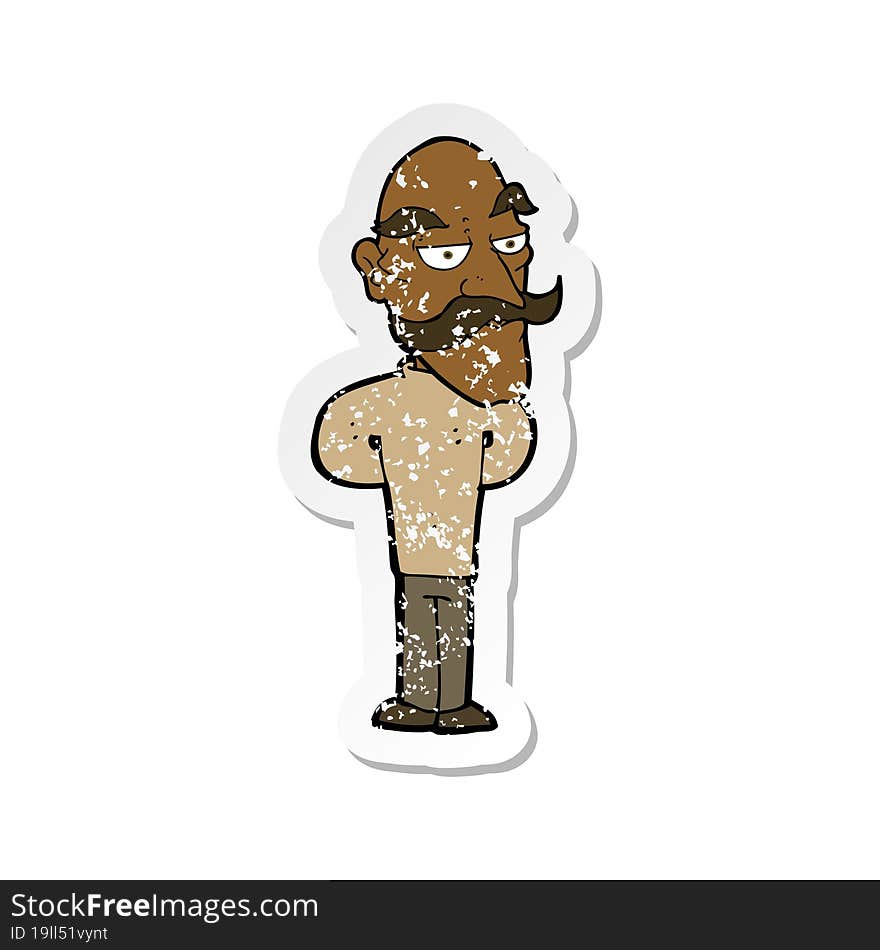 retro distressed sticker of a cartoon old man with mustache