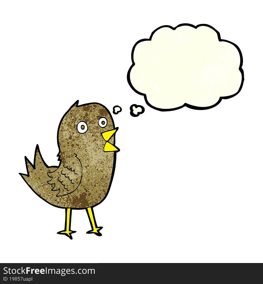 cartoon tweeting bird with thought bubble