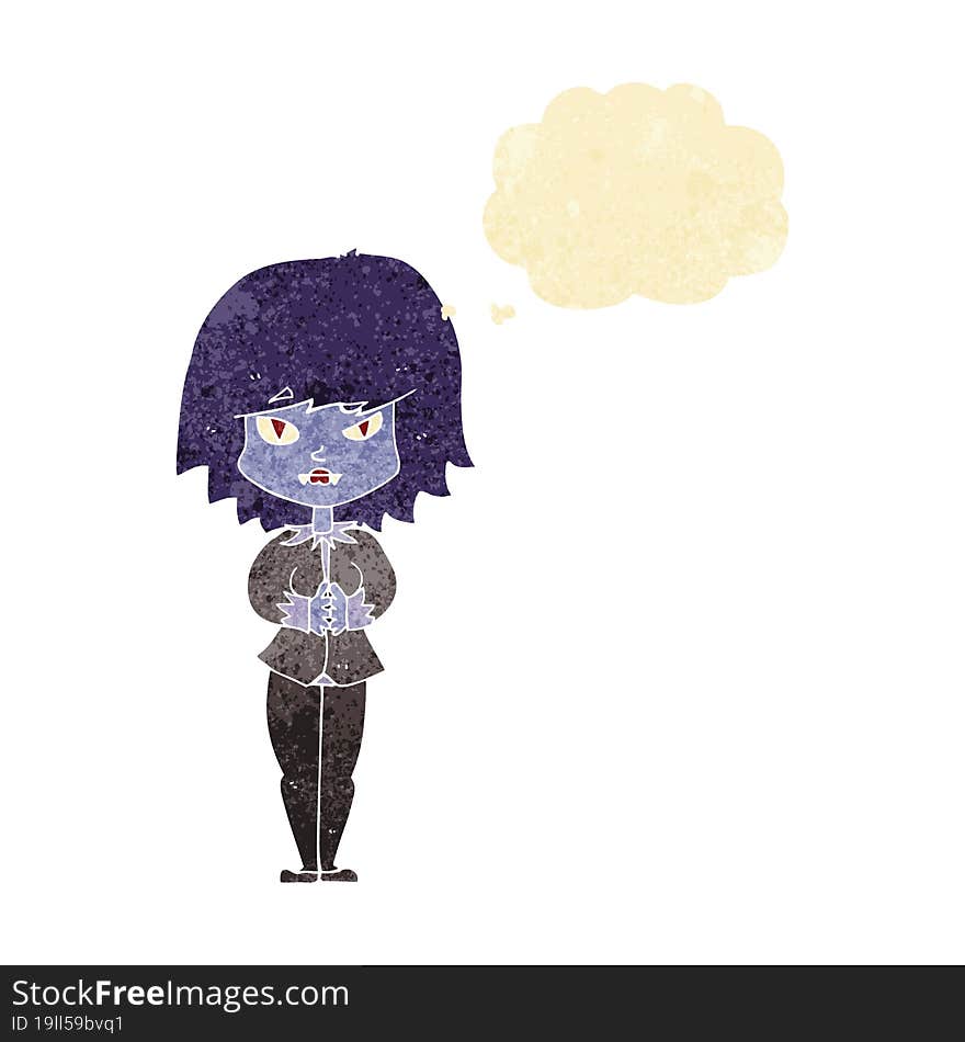 cartoon vampire woman with thought bubble