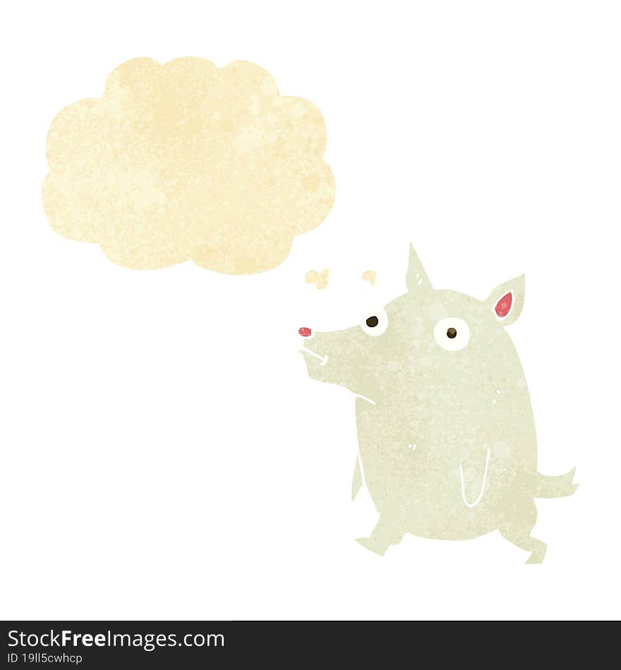 cartoon funny little dog with thought bubble