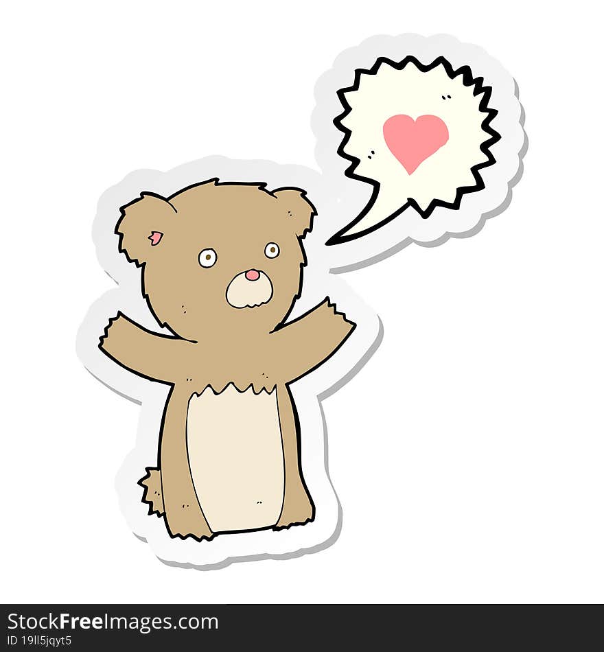 sticker of a cartoon teddy bear with love heart