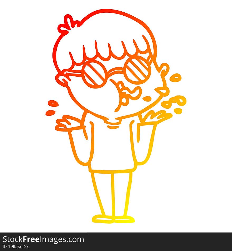 Warm Gradient Line Drawing Cartoon Boy Wearing Spectacles Shrugging Shoulders