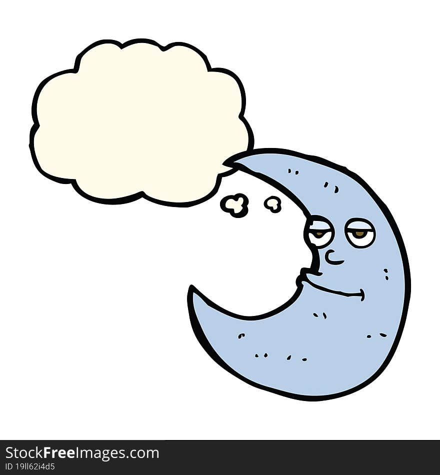 Happy Cartoon Moon With Thought Bubble