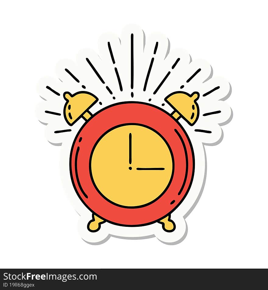 Sticker Of Tattoo Style Ringing Alarm Clock