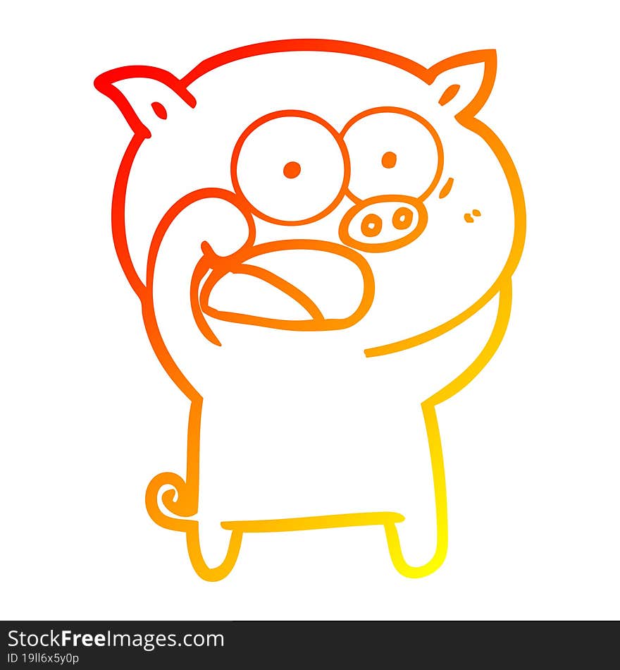 warm gradient line drawing cartoon pig shouting