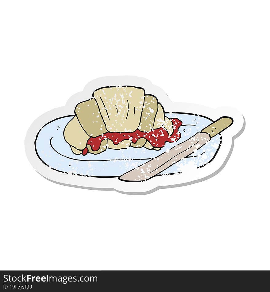 retro distressed sticker of a cartoon croissant