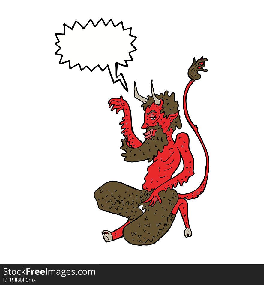 cartoon traditional devil with speech bubble