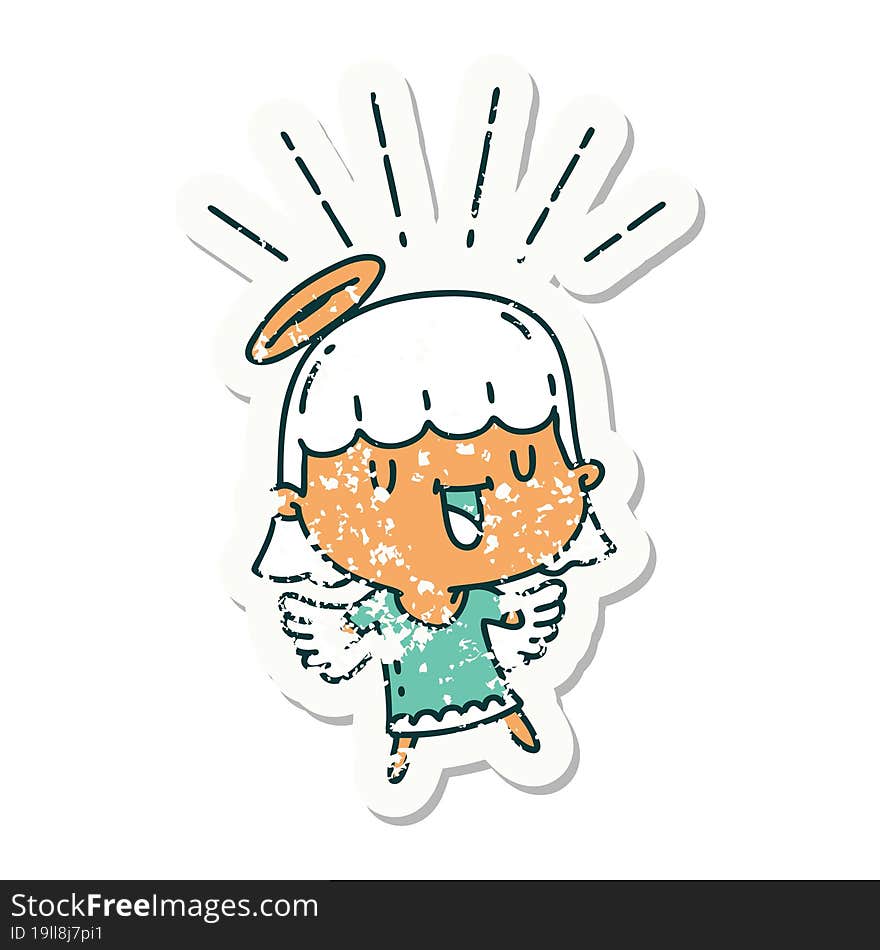 grunge sticker of tattoo style singing angel