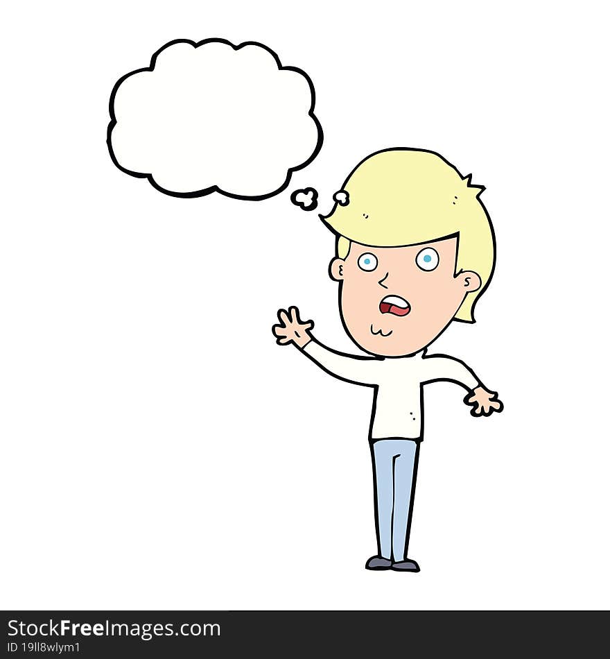 cartoon unhappy boy with thought bubble