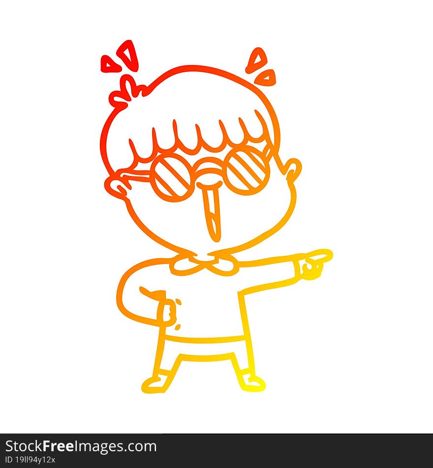 warm gradient line drawing cartoon boy wearing spectacles