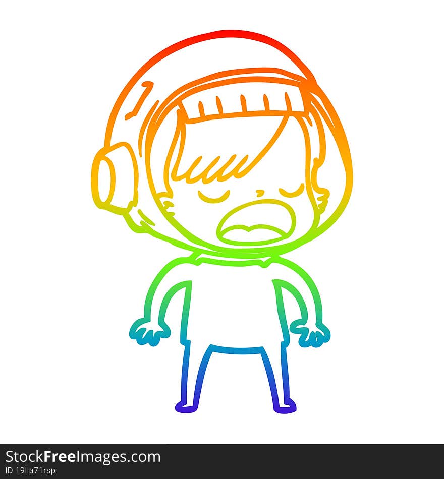 Rainbow Gradient Line Drawing Cartoon Astronaut Woman Explaining