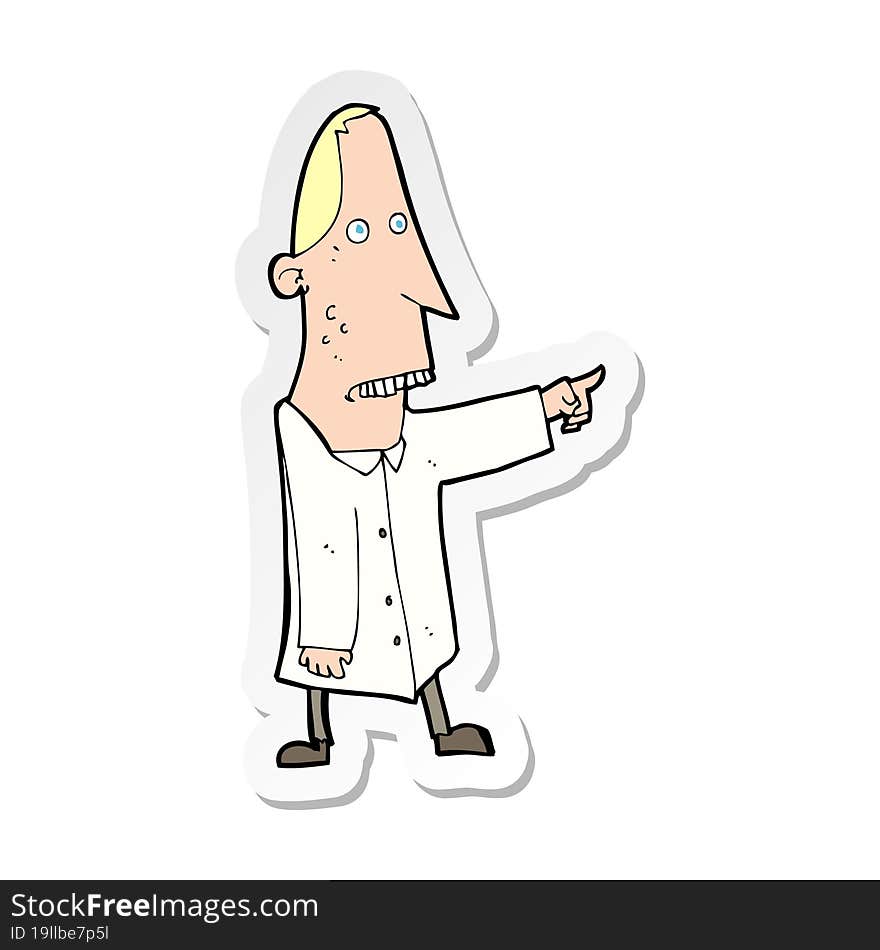 sticker of a cartoon ugly man pointing