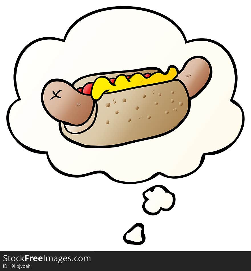 cartoon hot dog with thought bubble in smooth gradient style