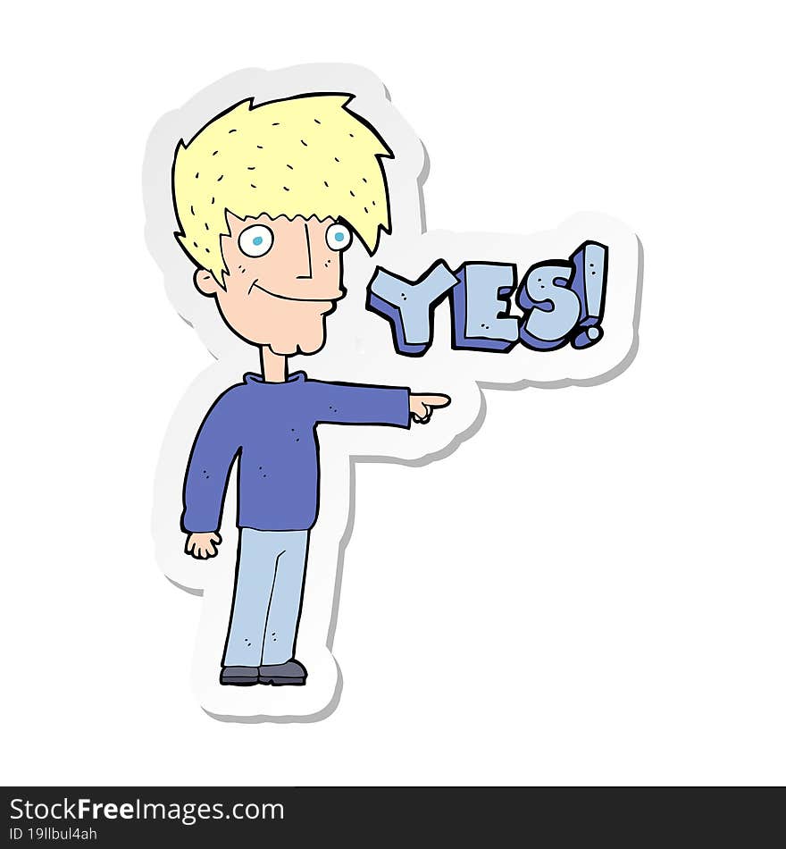 sticker of a cartoon man saying yes