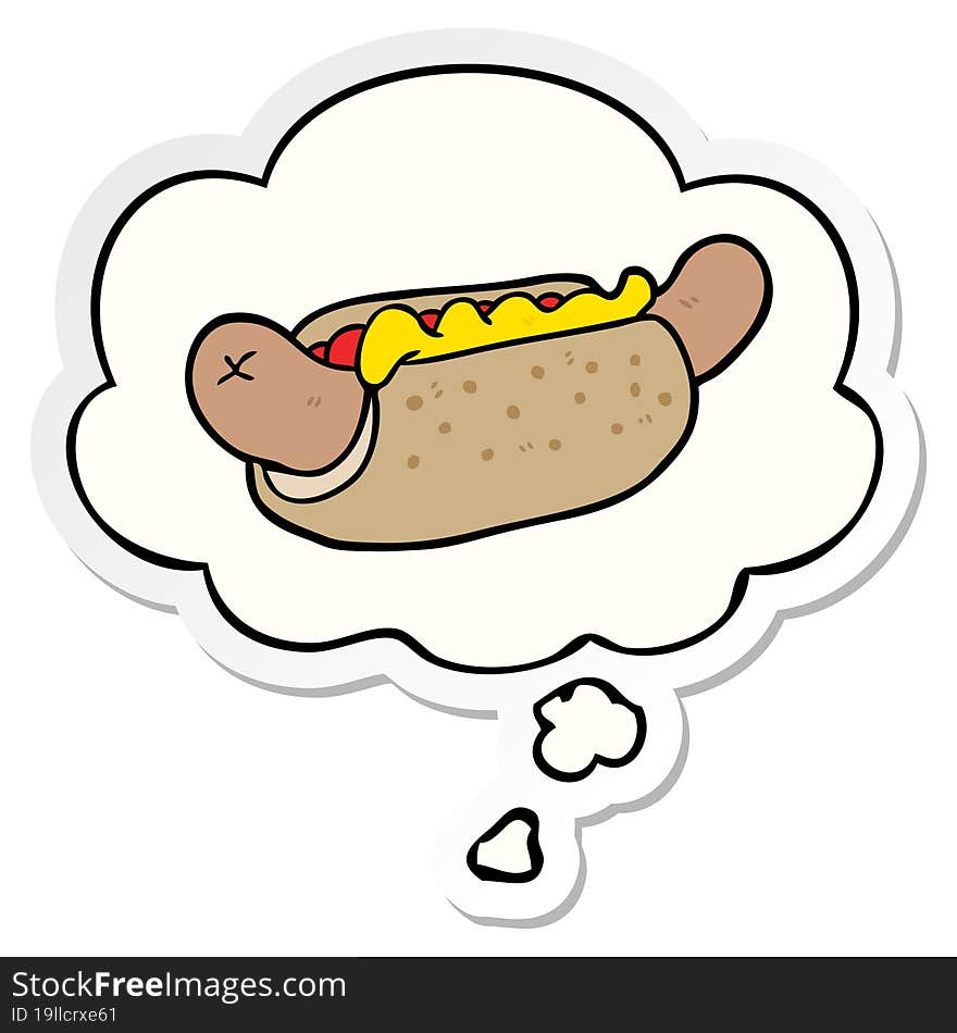 cartoon hot dog and thought bubble as a printed sticker