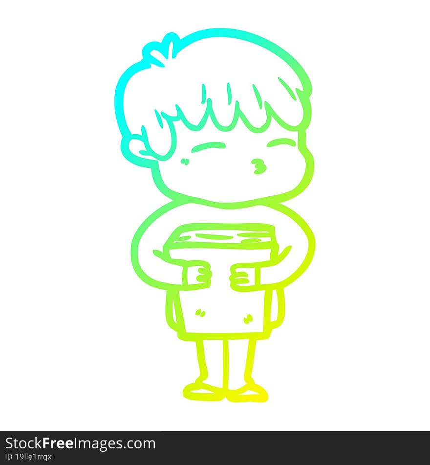 cold gradient line drawing of a cartoon curious boy