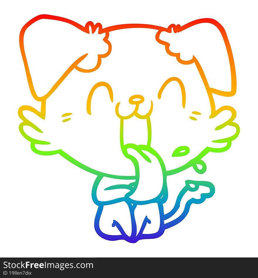 rainbow gradient line drawing of a cartoon panting dog