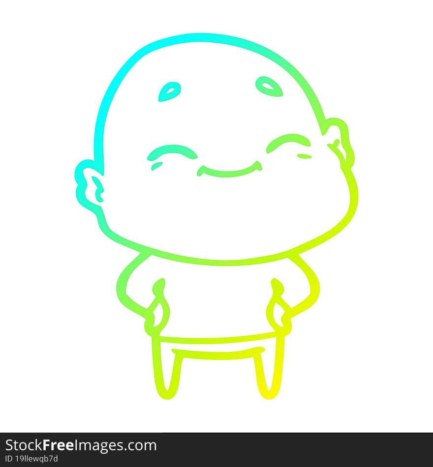 Cold Gradient Line Drawing Cartoon Happy Bald Man