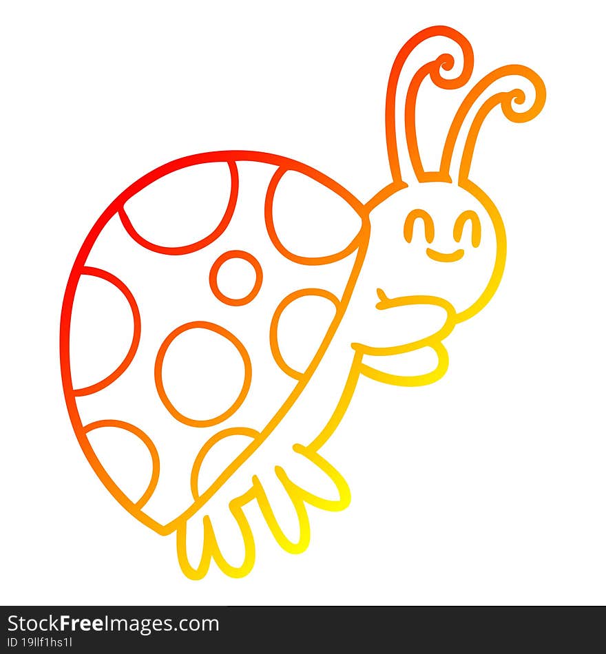 warm gradient line drawing of a cute cartoon ladybug