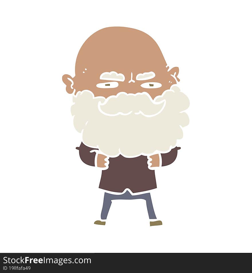 flat color style cartoon man with beard frowning