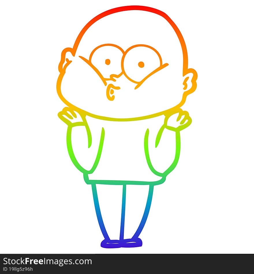 rainbow gradient line drawing of a cartoon bald man staring