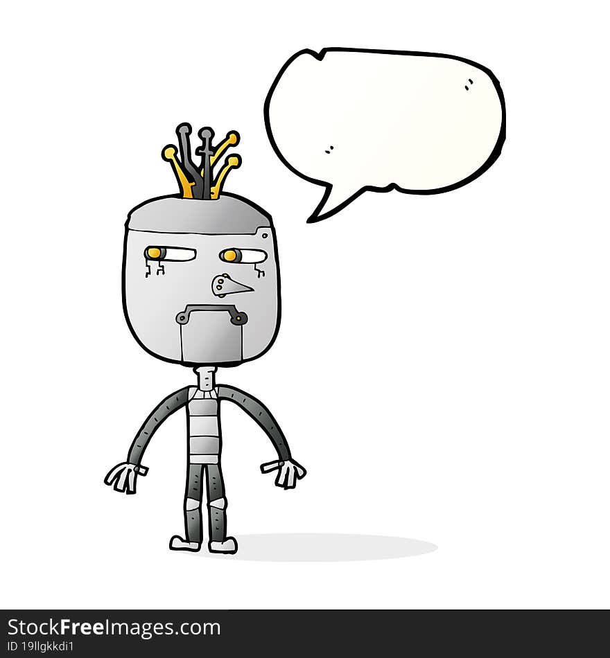 funny cartoon robot with speech bubble