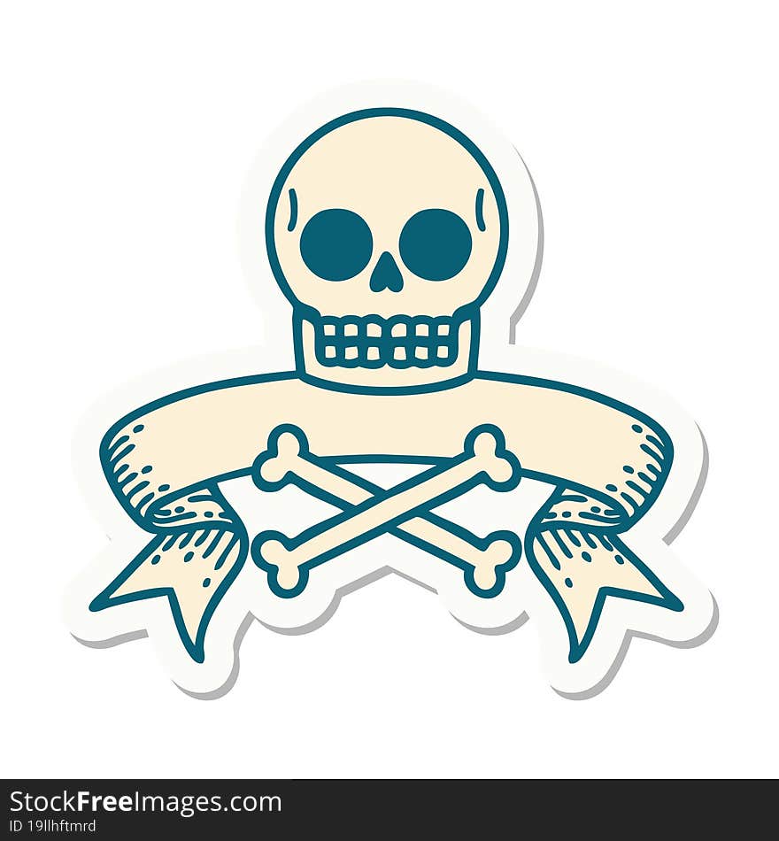 tattoo sticker with banner of a skull and bones