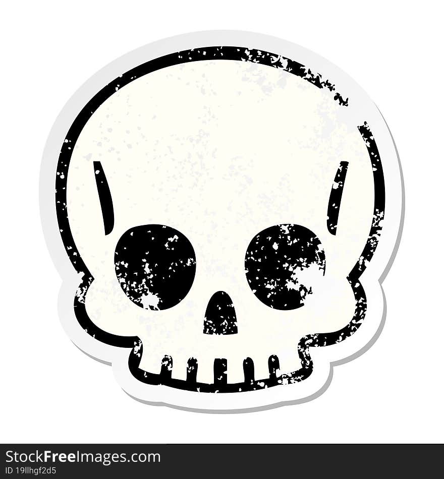 Distressed Sticker Of A Quirky Hand Drawn Cartoon Skull