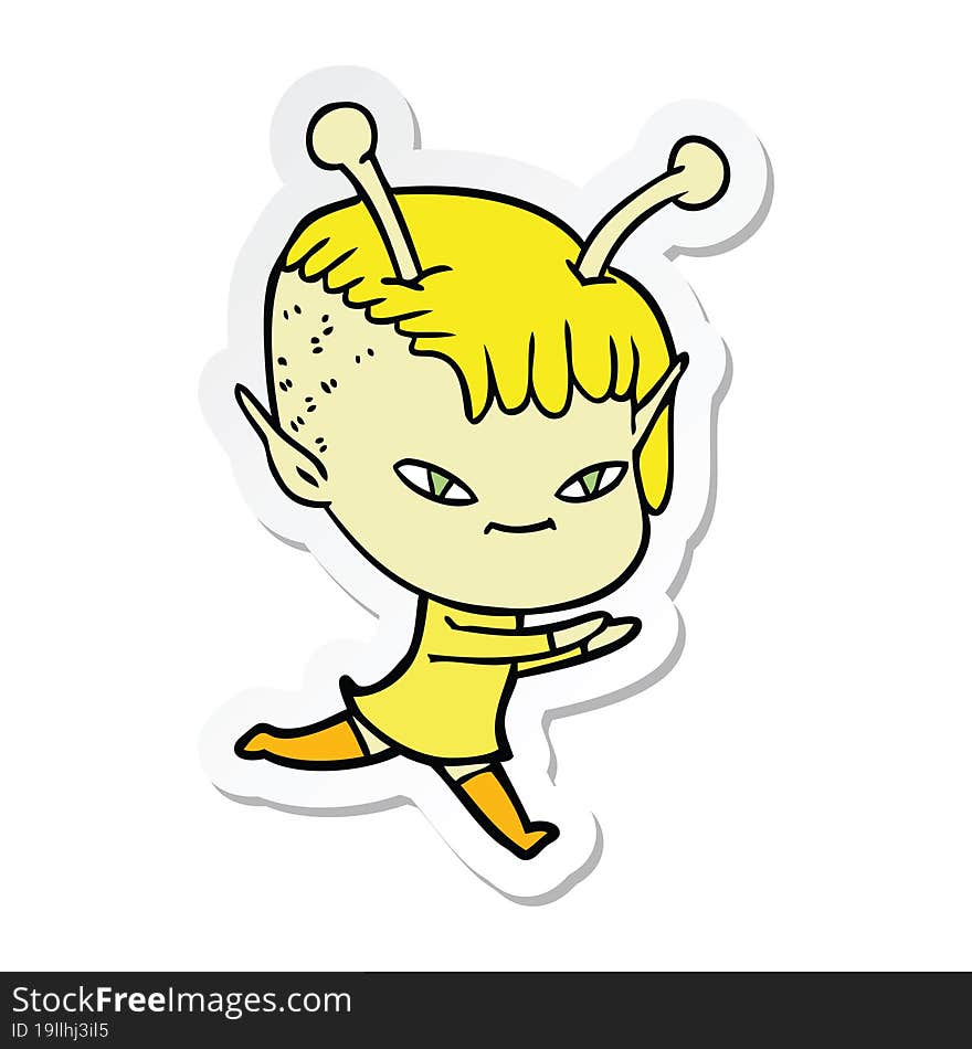 sticker of a cute cartoon alien girl